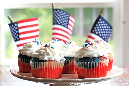 July Fourth Dessert Recipe - Red, White and Blue Cupcakes - One Hundred ...